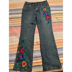 DG2 Diane Gilman Women's Jeans Embroidered Floral Denim Blue Size 8